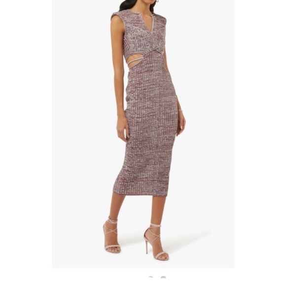 SELF PORTRAIT Crossover Knit Dress Light Blue Red Mix - Picture 4 of 8